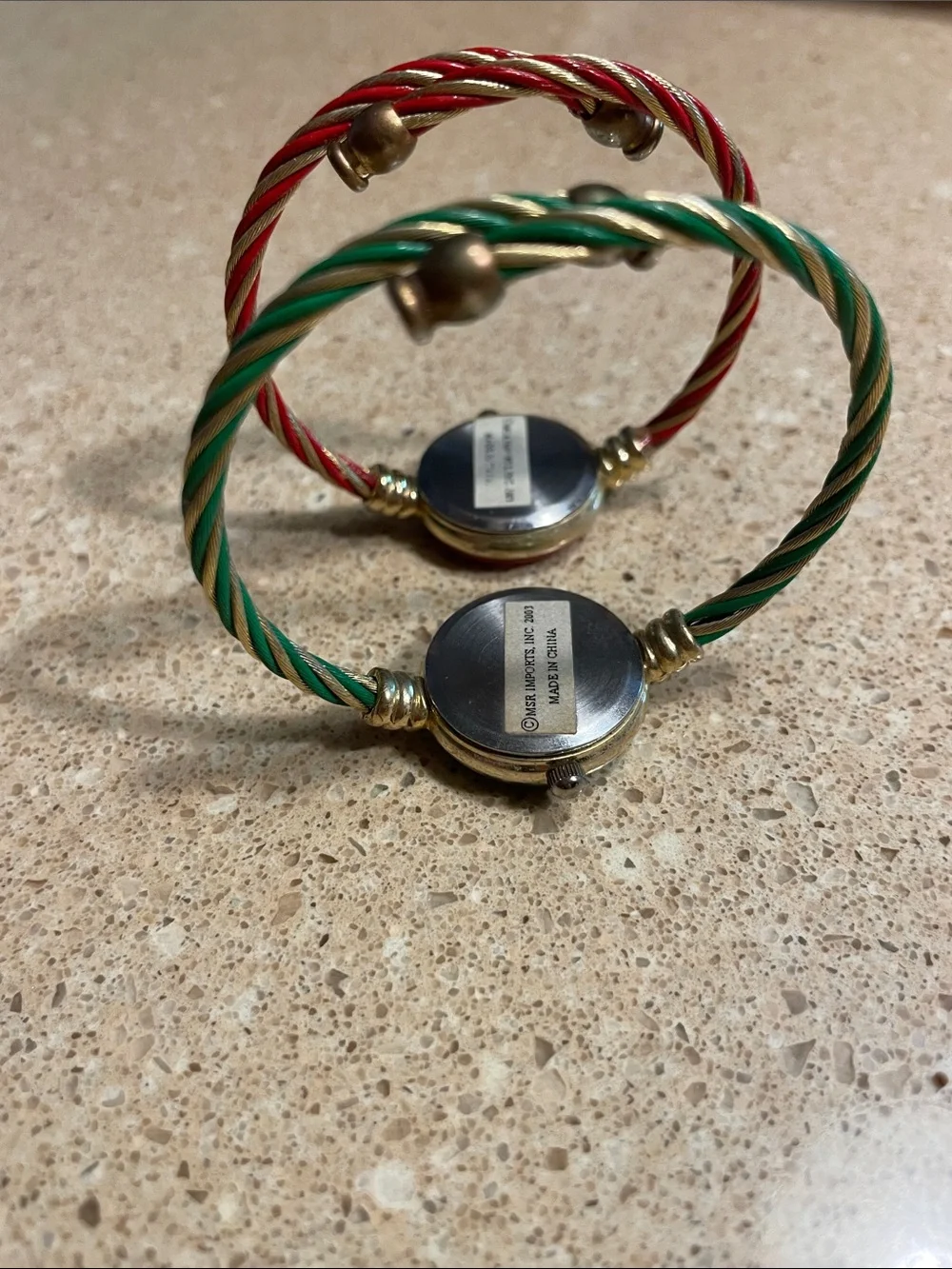 Holiday Bracelet Watches — Green Christmas Tree & Red Snowman Dials